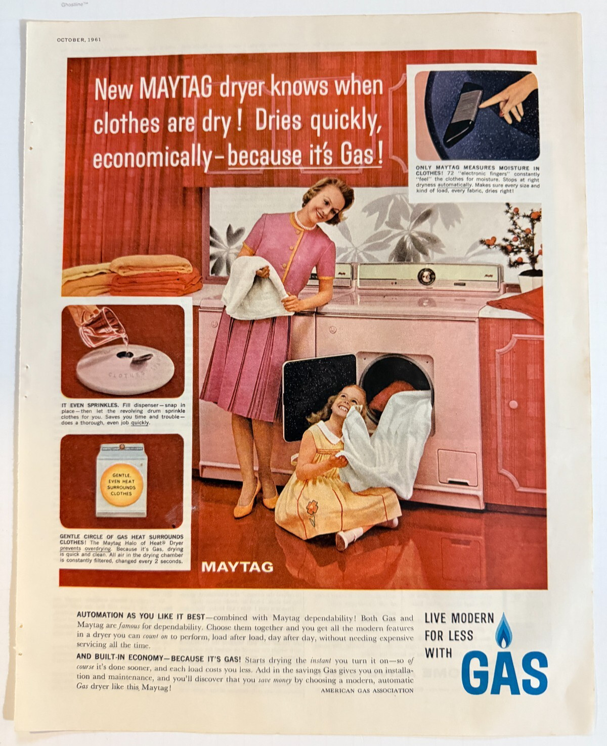 Vintage 1961 Maytag Dryer Mom Child Doing Laundry Advertisement Print Ad Vintage 1961 Maytag Dryer Mom Child Doing Laundry Advertisement Print Ad