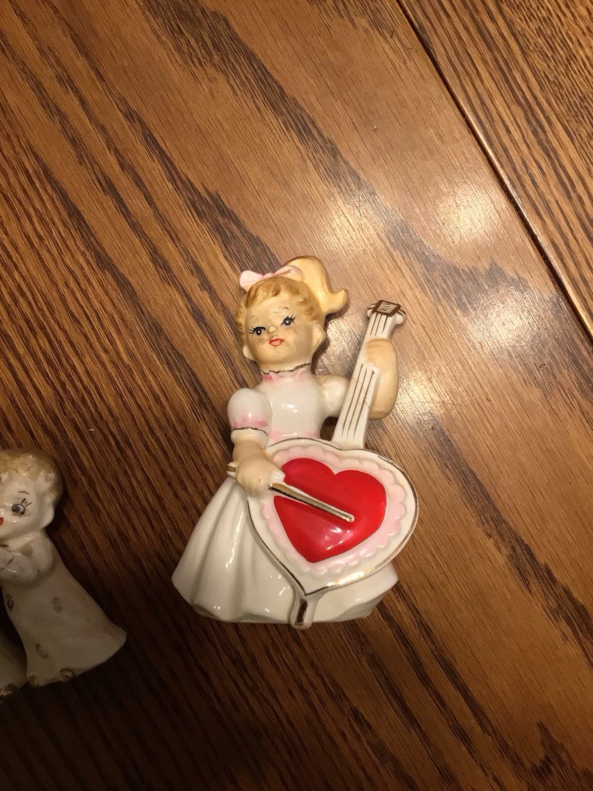1963 Lefton Valentine Girl & Porcelain Mid Cent Figurines Playing Instruments 1963 Lefton Valentine Girl & Porcelain Mid Cent Figurines Playing Instruments