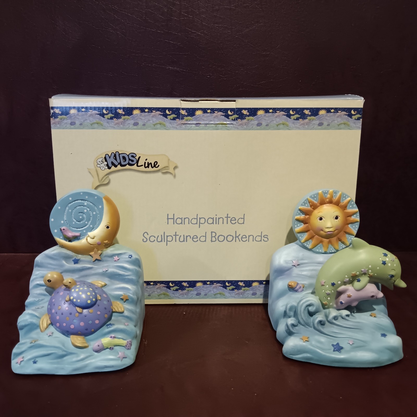 VTG 2001 KIDSLINE Viv Eisner 'Del Mar' Celestial/Sea Life Themed Resin Bookends