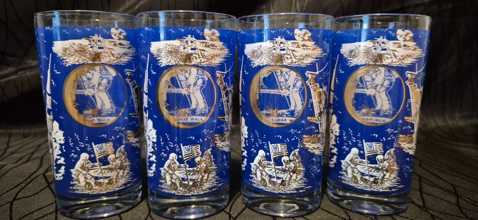 Vintage 1969 Marathon Oil Apollo mission souvenir tumbler glasses Set Of 4 Vintage 1969 Marathon Oil Apollo mission souvenir tumbler glasses Set Of 4