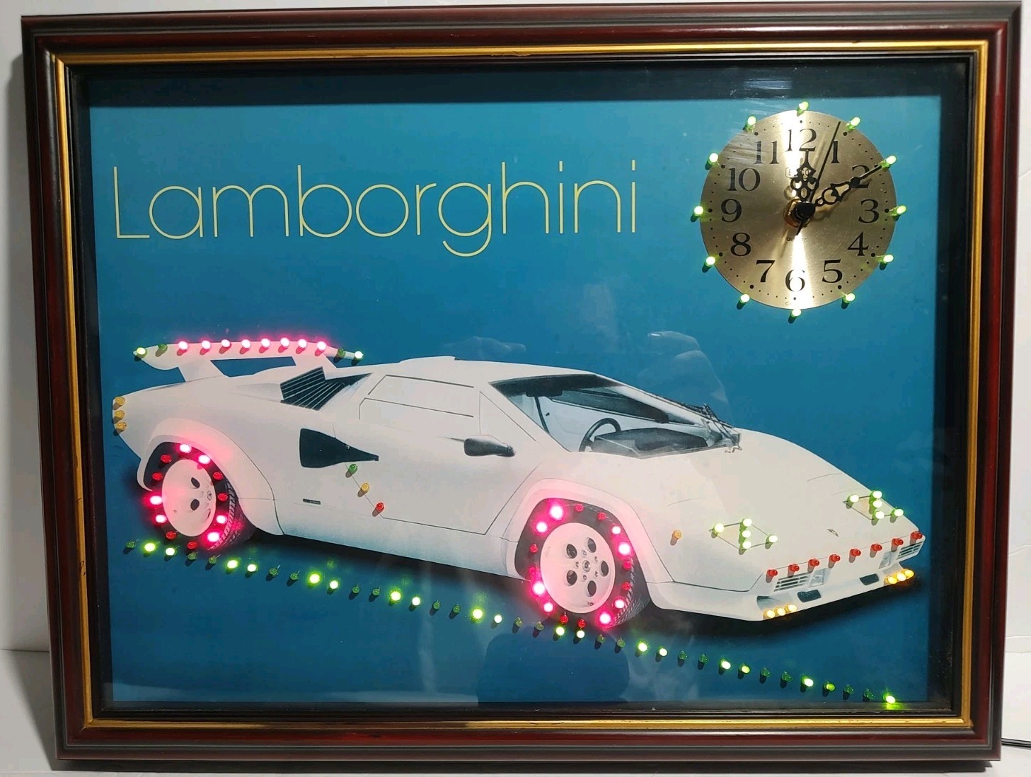 RARE VINTAGE 1980'S WHITE LAMBORGHINI CLOCK/NEON MOVING LIGHTS RARE VINTAGE 1980'S WHITE LAMBORGHINI CLOCK/NEON MOVING LIGHTS