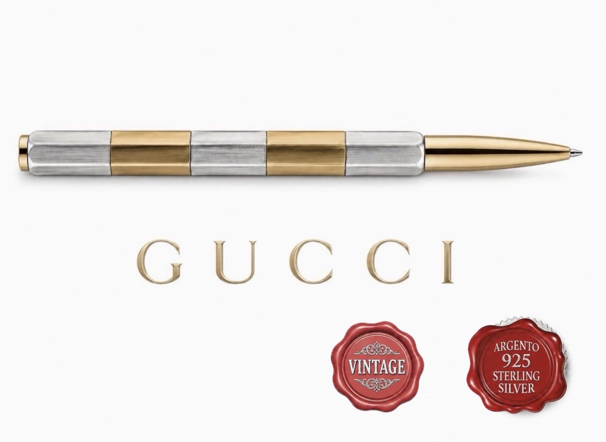 Gucci Silver Plated Gold 925 Ballpoint Pen Square Section Vintage Gucci Silver Plated Gold 925 Ballpoint Pen Square Section Vintage