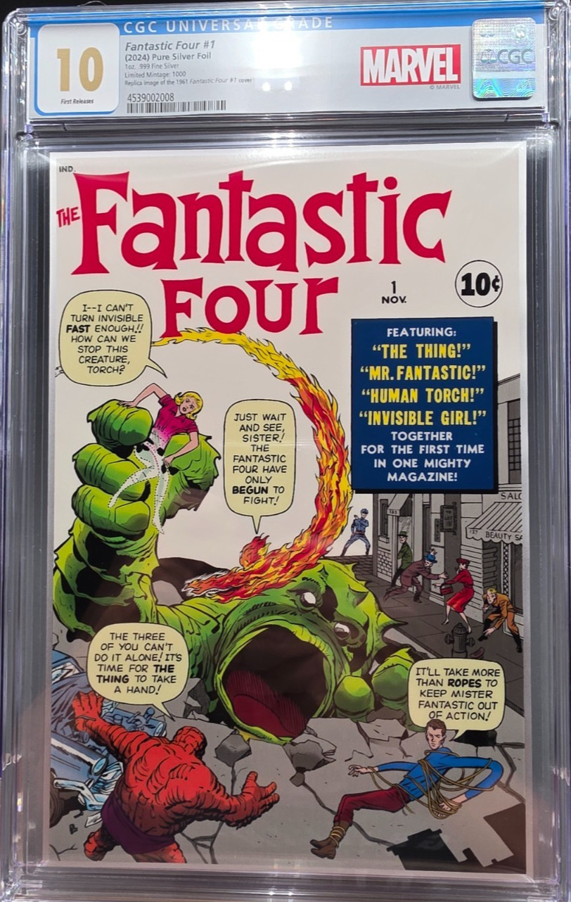 (CGC 10) FANTASTIC FOUR #1 (2024) PURE SILVER FOIL 1oz. .999 FINE SILVER #272 (CGC 10) FANTASTIC FOUR #1 (2024) PURE SILVER FOIL 1oz. .999 FINE SILVER #272