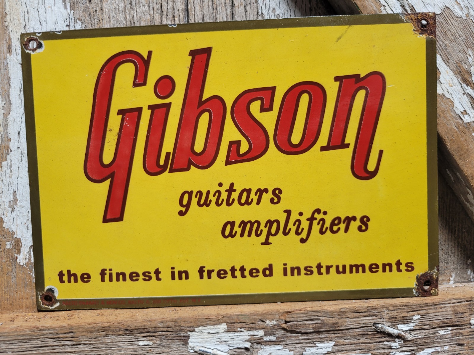 VINTAGE GIBSON GUITAR PORCELAIN SIGN RARE OLD AMPLIFIER MUSICAL INSTRUMENT BASS VINTAGE GIBSON GUITAR PORCELAIN SIGN RARE OLD AMPLIFIER MUSICAL INSTRUMENT BASS