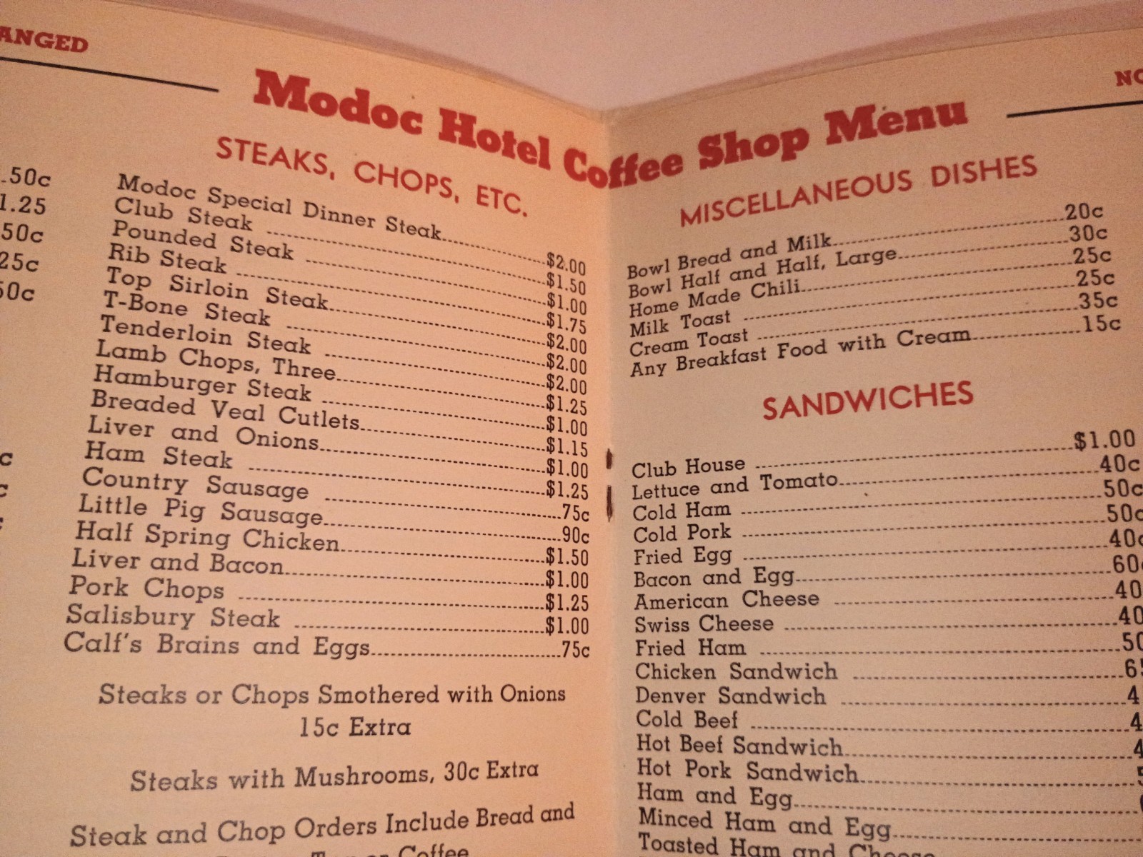 Vintage Modoc Hotel Menu Alturas CA Demolished Historic Hotel Fishing Advertisin