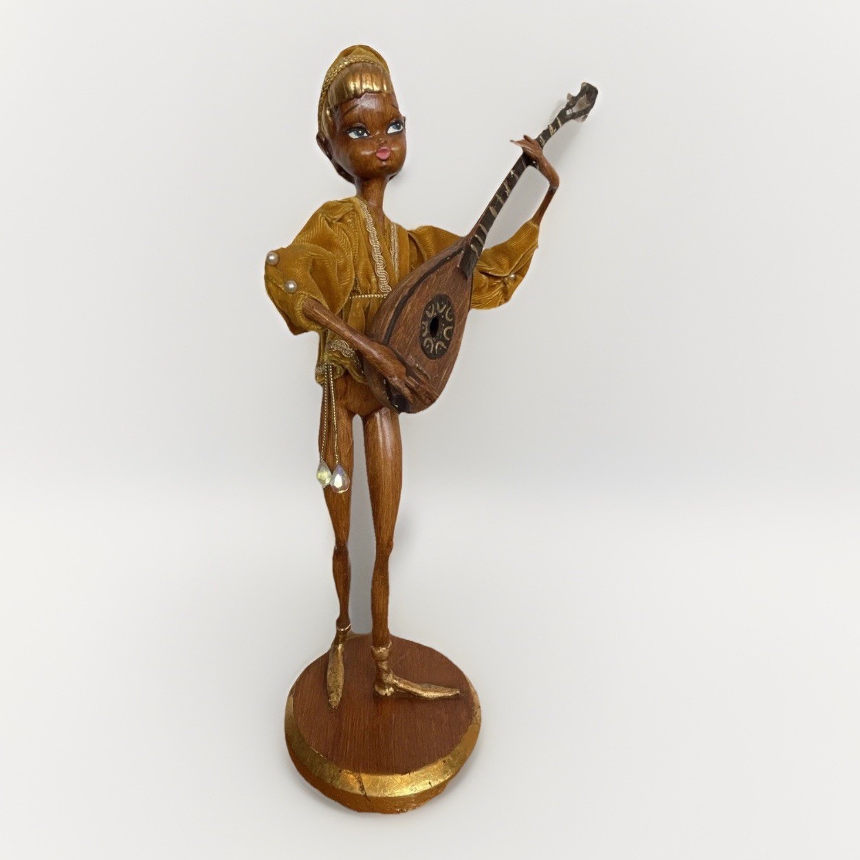 RARE VTG MCM 18” Pixie Elf Fairy Faerie Figurine Gold Velvet Lute ARP Beauty
