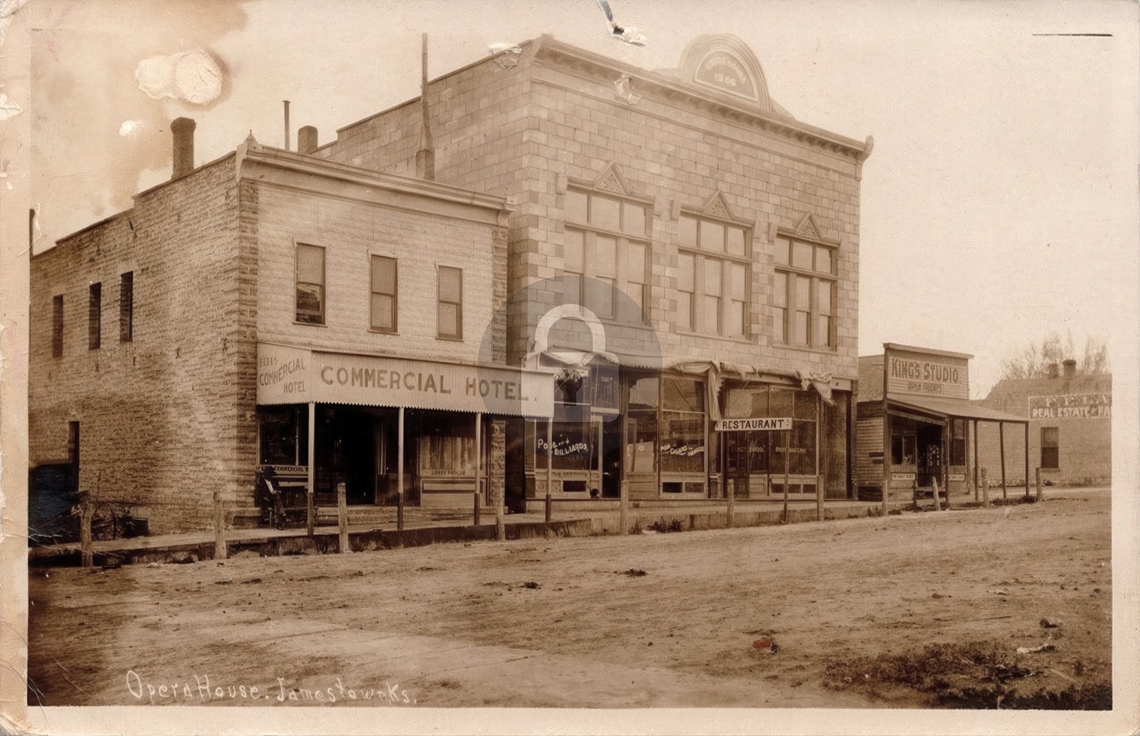 Vintage/Antique 1909 Opera House Jamestown Kansas Hotel RPPC Postcard COPY