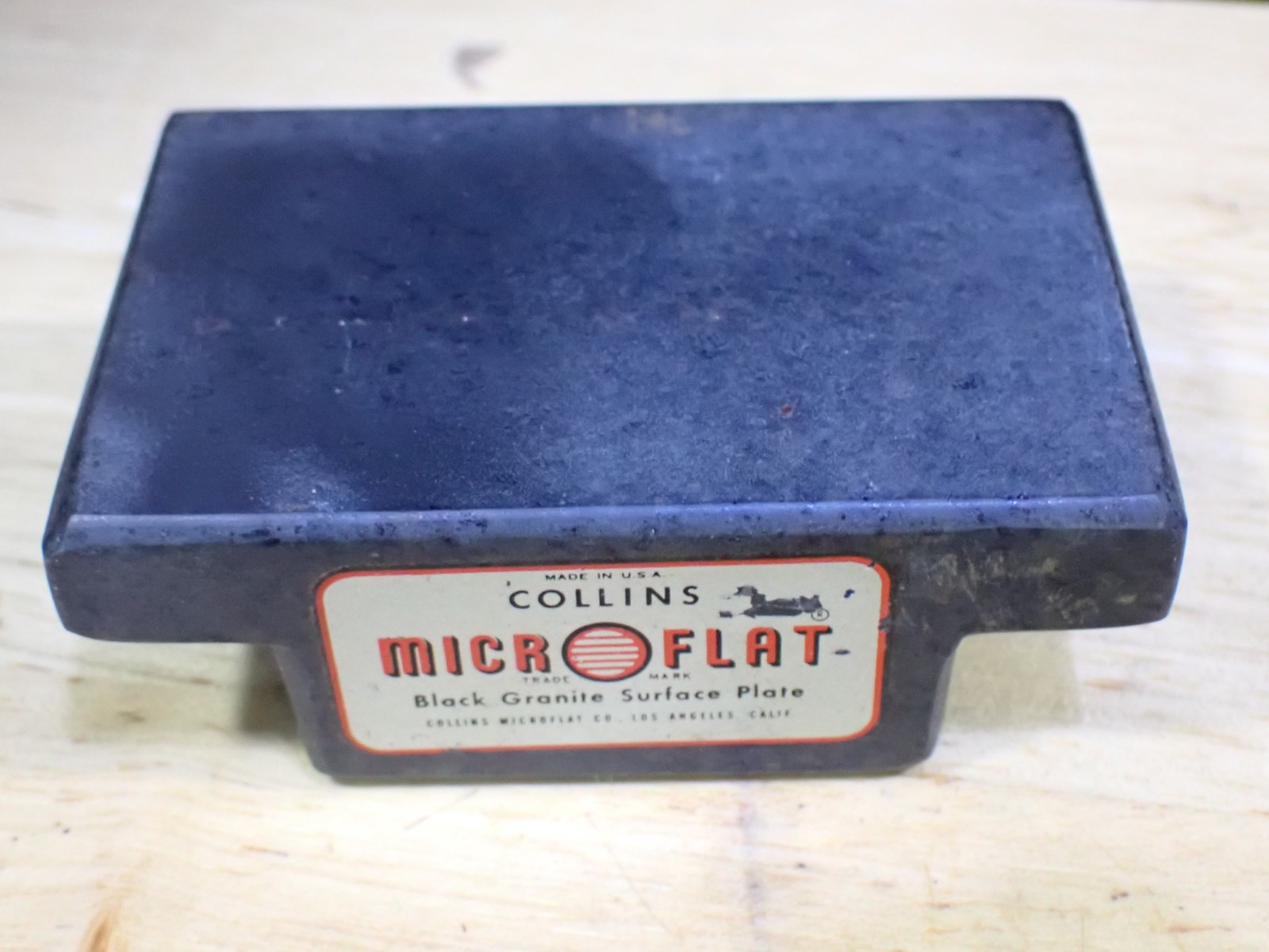 Vintage Collins Microflat Black Granite Surface Plate Salesman Sample VG 3" x 2"