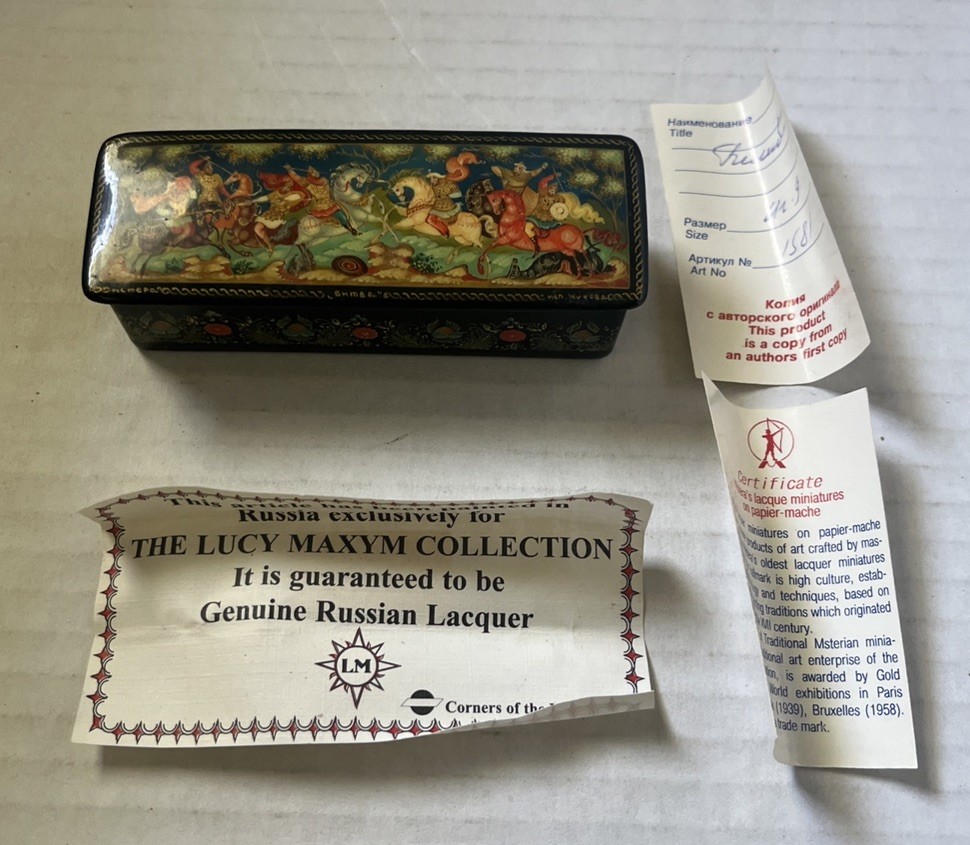 Genuine Russian Lacquer Box Lucy Maxym Hand Painted USSR Signed Genuine Russian Lacquer Box Lucy Maxym Hand Painted USSR Signed