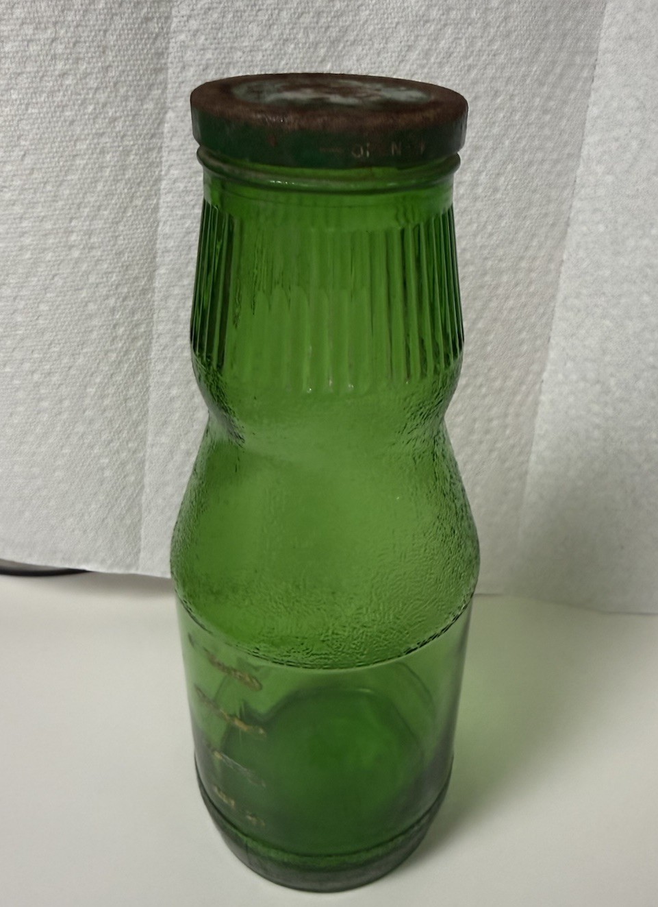 Vintage Ribbed Green Glass Jar with Lid Vintage Ribbed Green Glass Jar with Lid