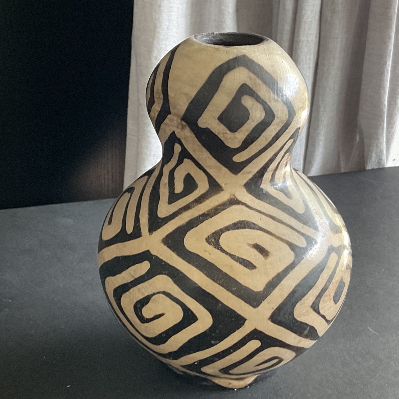 Peru Chulucanas Geometric Pottery Vase Handmade Folk Art Modern Eclectic VTG Peru Chulucanas Geometric Pottery Vase Handmade Folk Art Modern Eclectic VTG