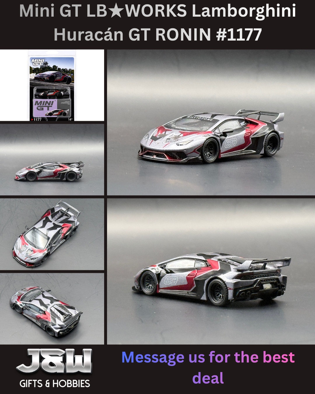 Mini GT (LBWK) LB WORKS Lamborghini Huracán GT RONIN Grey #1177 1/64 Mini GT (LBWK) LB WORKS Lamborghini Huracán GT RONIN Grey #1177 1/64