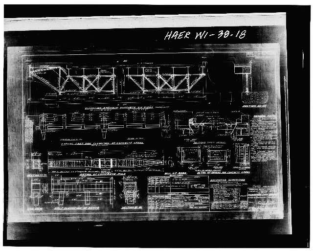 1929 Concrete Bridge Blueprint Engineering Drawing Photocopy HAER WI-38-18