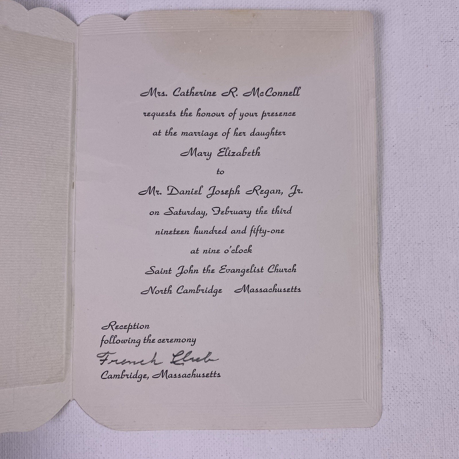 Vintage Wedding Invitation Catherine McConnell Daniel Joseph Regan Jr 1951 MA Vintage Wedding Invitation Catherine McConnell Daniel Joseph Regan Jr 1951 MA