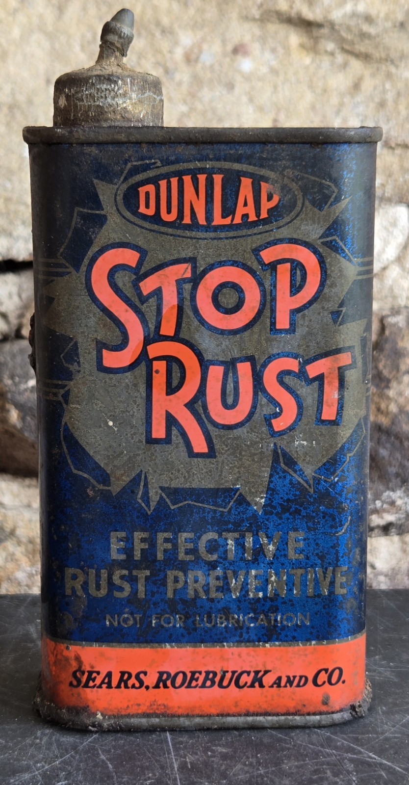 Vintage Metal Stop Rust Effective Rust Preventive Can Sears, Roebuck & Co Dunlap Vintage Metal Stop Rust Effective Rust Preventive Can Sears, Roebuck & Co Dunlap