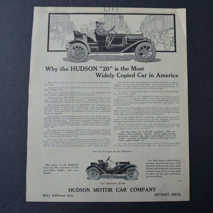 Antique 1911 Life Magazine Advertisement Hudson Motor Car Co. & Locomobile Antique 1911 Life Magazine Advertisement Hudson Motor Car Co. & Locomobile