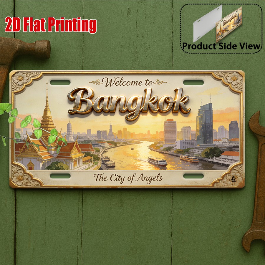 Retro Metal Sign Welcome Bangkok Aluminum License Plate 12x6 Inches