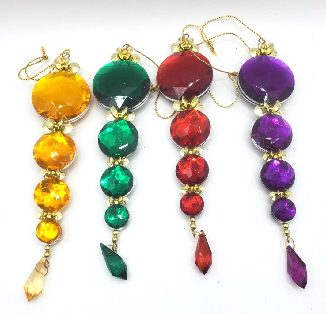 Beautiful Jeweled Ornaments Hanging with Gold Tone Plastic Beautiful Jeweled Ornaments Hanging with Gold Tone Plastic