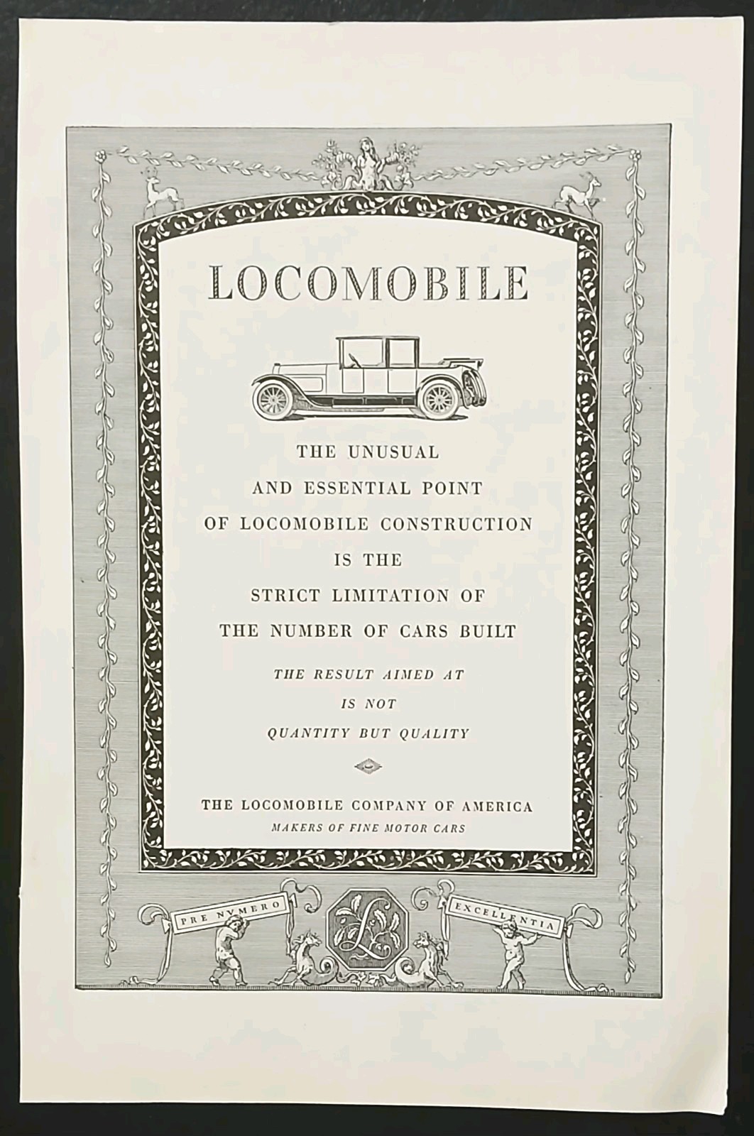 1918 Print Advertisement Full Page - Locomobile Car Antique Art Deco Man Cave