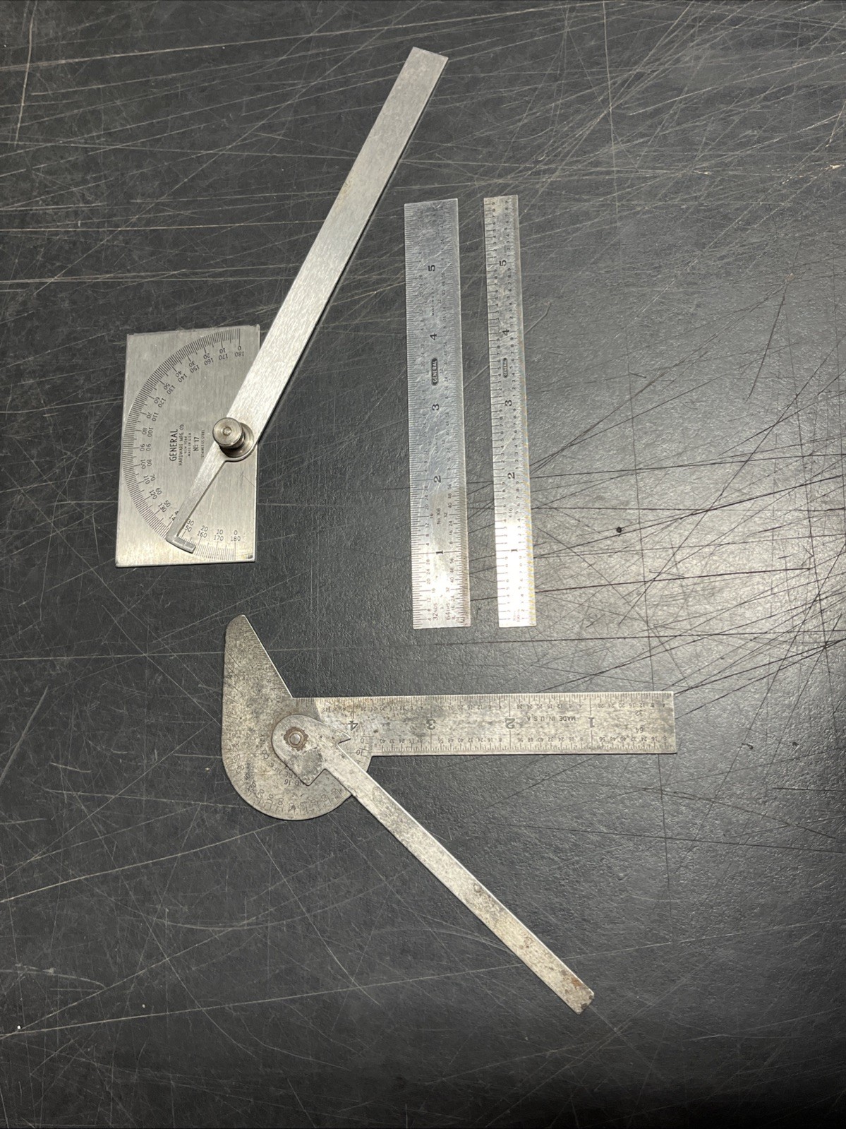 Vintage General Hardware Mfg. Co. 6” Steel Rulers & Protractors Machinist USA Vintage General Hardware Mfg. Co. 6” Steel Rulers & Protractors Machinist USA