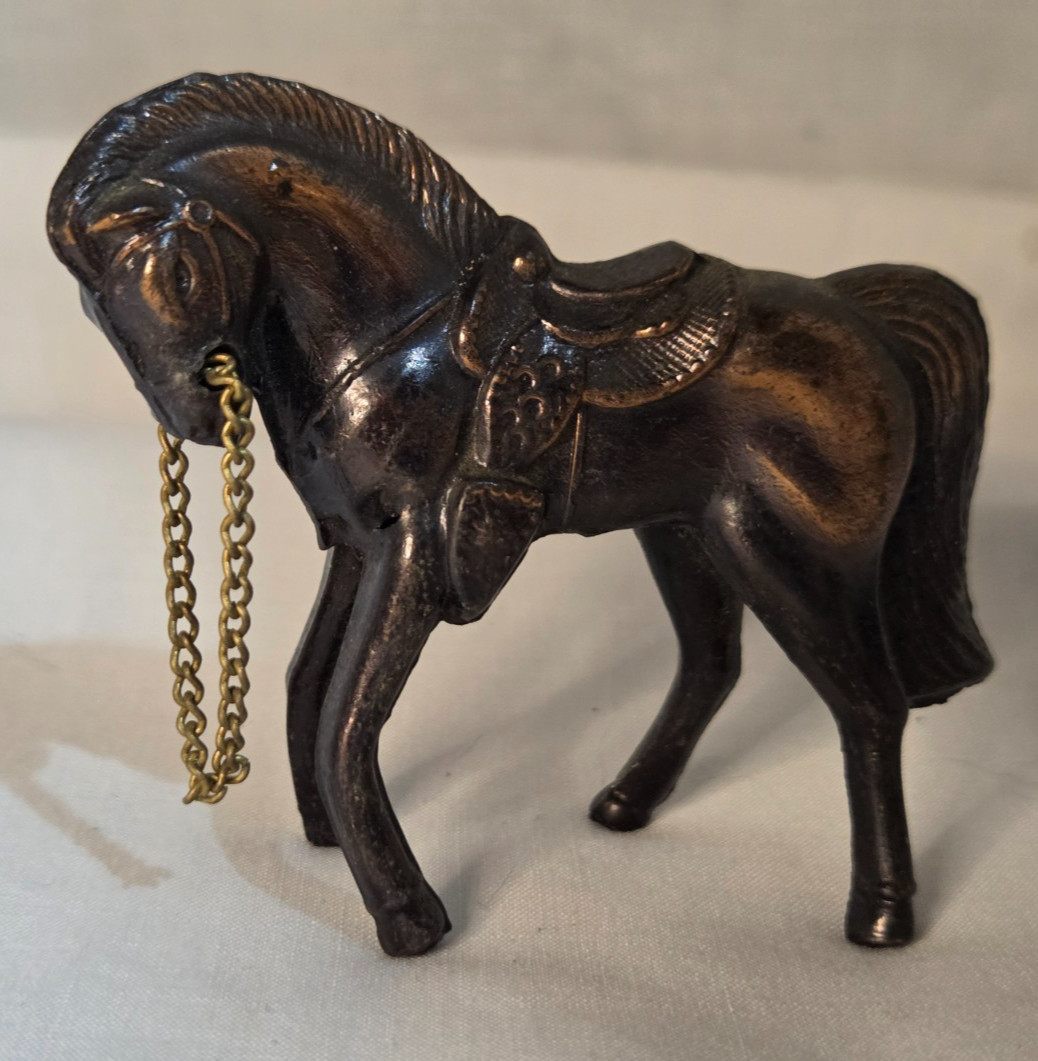 Vintage Miniature Cast Pot Metal Western Horse Figurine Bridle Chain Japan 2.5" Vintage Miniature Cast Pot Metal Western Horse Figurine Bridle Chain Japan 2.5"
