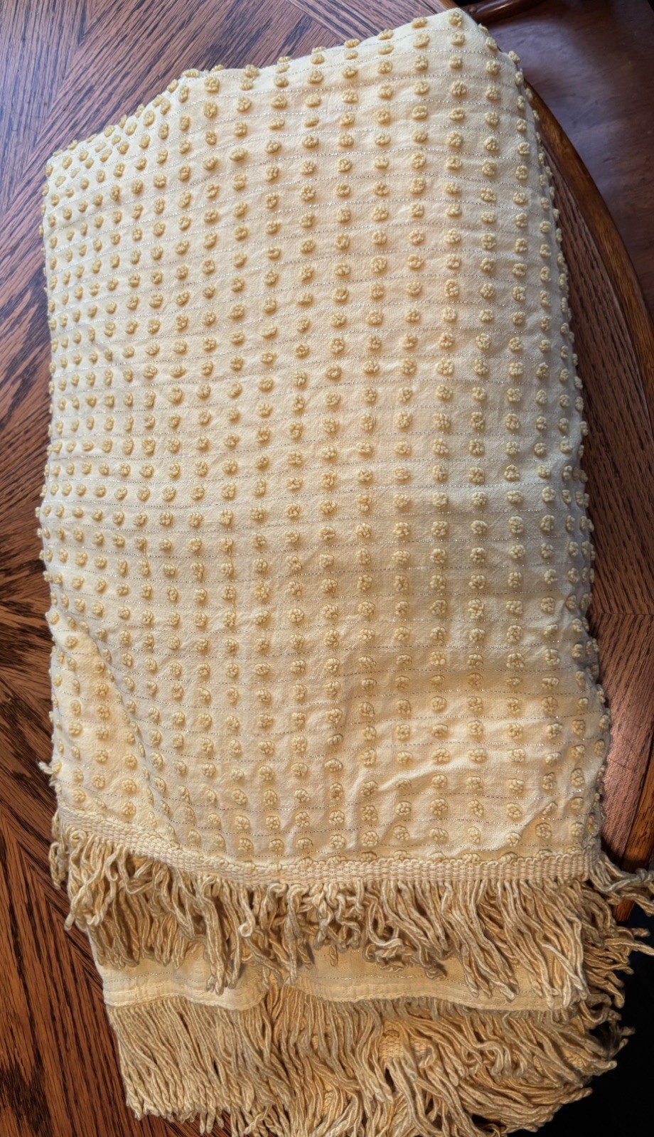 Vintage Yellow Chenille Bedspread Featuring Textured Tufted Dots & Fringe Border Vintage Yellow Chenille Bedspread Featuring Textured Tufted Dots & Fringe Border