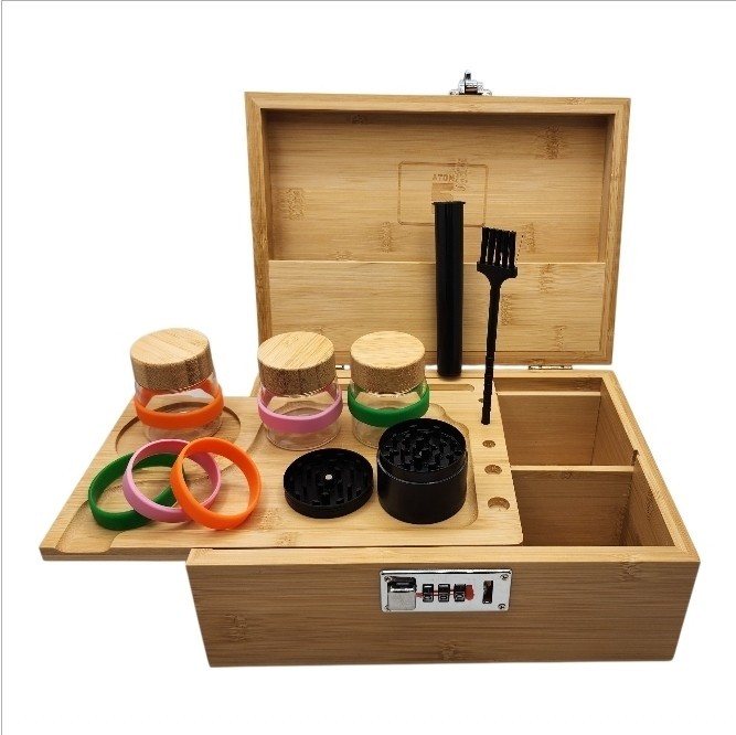 ATOM5 Premium Bamboo Storage Box Locking Organizer Combo Lock Wooden Case Tray ATOM5 Premium Bamboo Storage Box Locking Organizer Combo Lock Wooden Case Tray