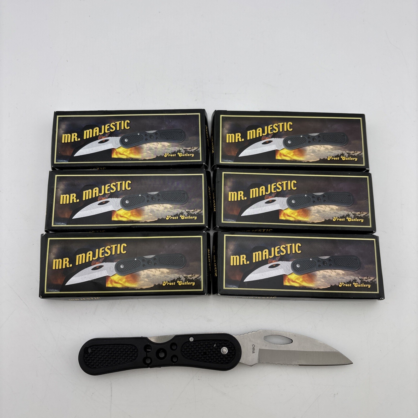 Frost Cutlery Mr. MAJESTIC Lockback FOLDER Black 3 7/8" New Lot Of 6 Frost Cutlery Mr. MAJESTIC Lockback FOLDER Black 3 7/8" New Lot Of 6