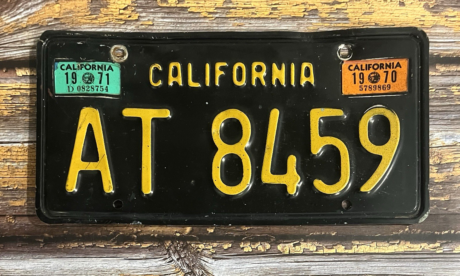 1963 California License Plate w/ 1970 & 71 Tags AT 8459 1963 California License Plate w/ 1970 & 71 Tags AT 8459
