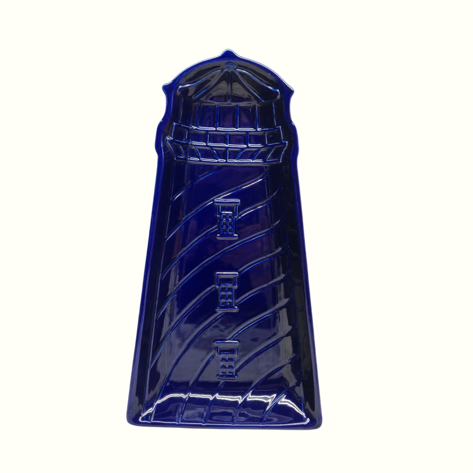 Vintage Cobalt Blue Ceramic Lighthouse Shaped Serving Tray 15x8 Nautical Coastal Vintage Cobalt Blue Ceramic Lighthouse Shaped Serving Tray 15x8 Nautical Coastal