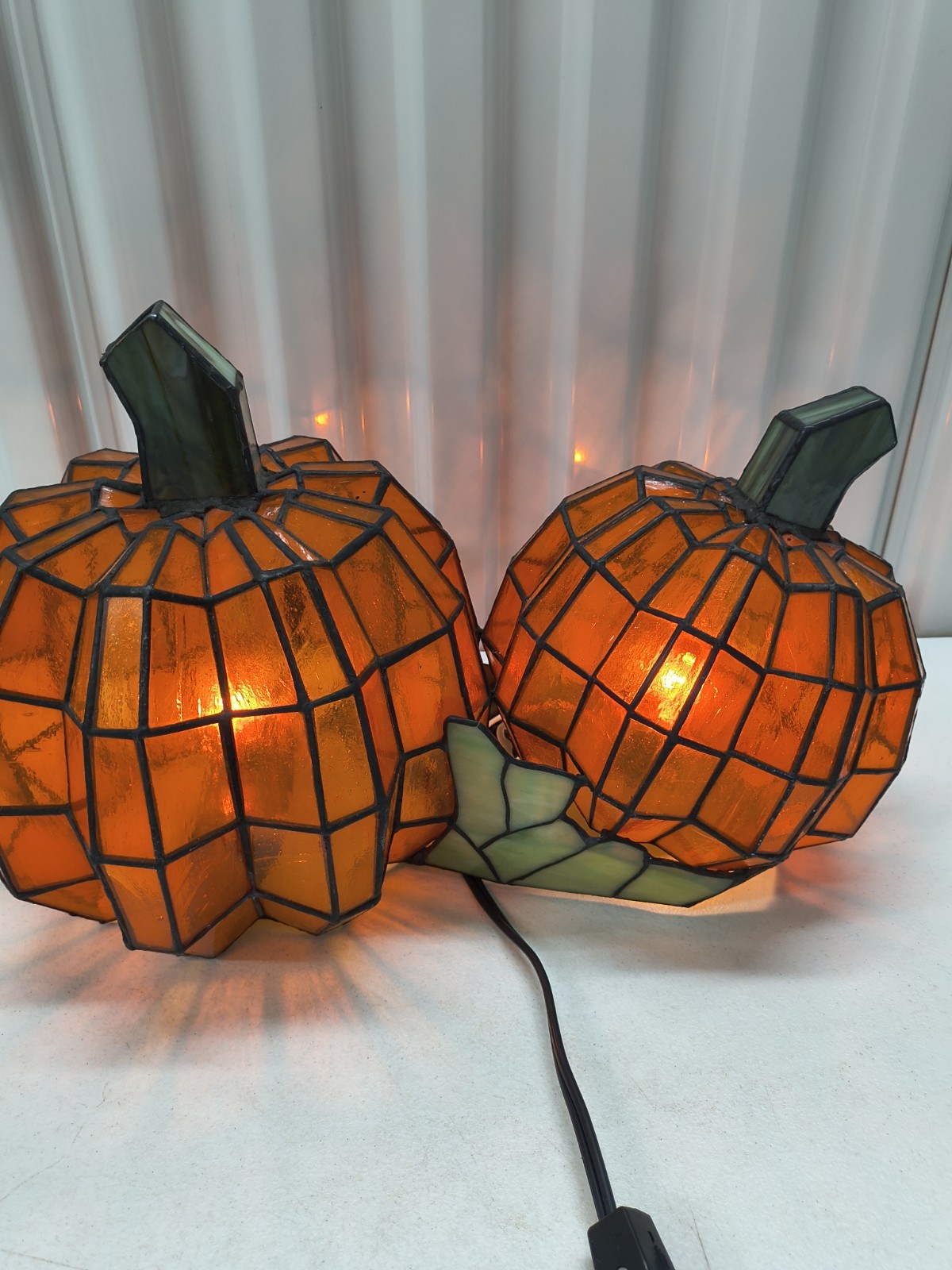 Vintage Stained Glass Styled Tiffany Lamp Large Double Pumpkin Light CB Brand