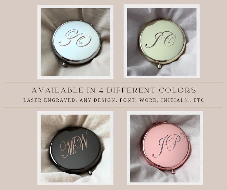 Personalized Laser Engraved Compact Mirror Custom Initials Name Design 4 Colors Personalized Laser Engraved Compact Mirror Custom Initials Name Design 4 Colors