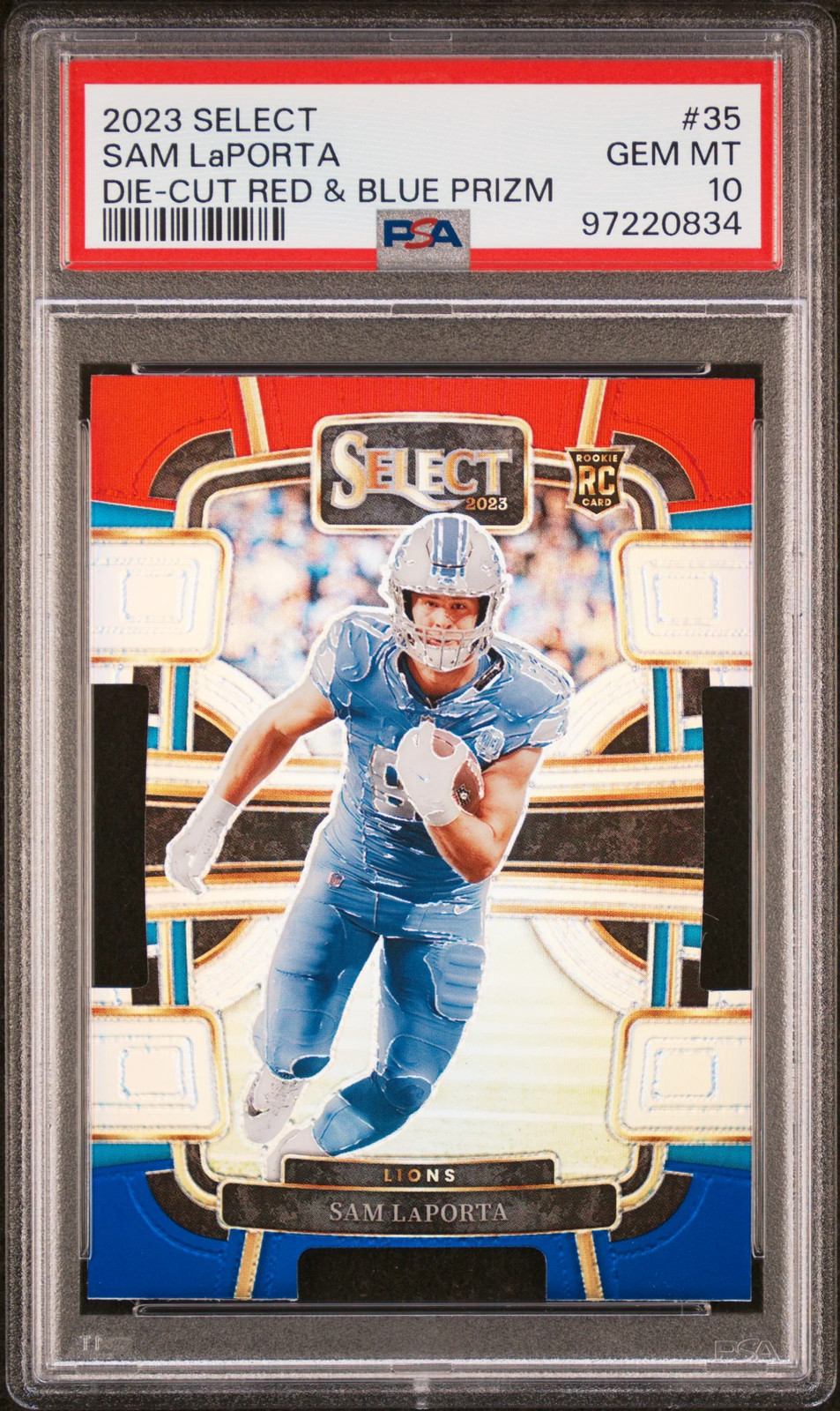 SAM LAPORTA - 2023 Panini Select Die-Cut Red & Blue Prizm RC #35 PSA 10 SAM LAPORTA - 2023 Panini Select Die-Cut Red & Blue Prizm RC #35 PSA 10