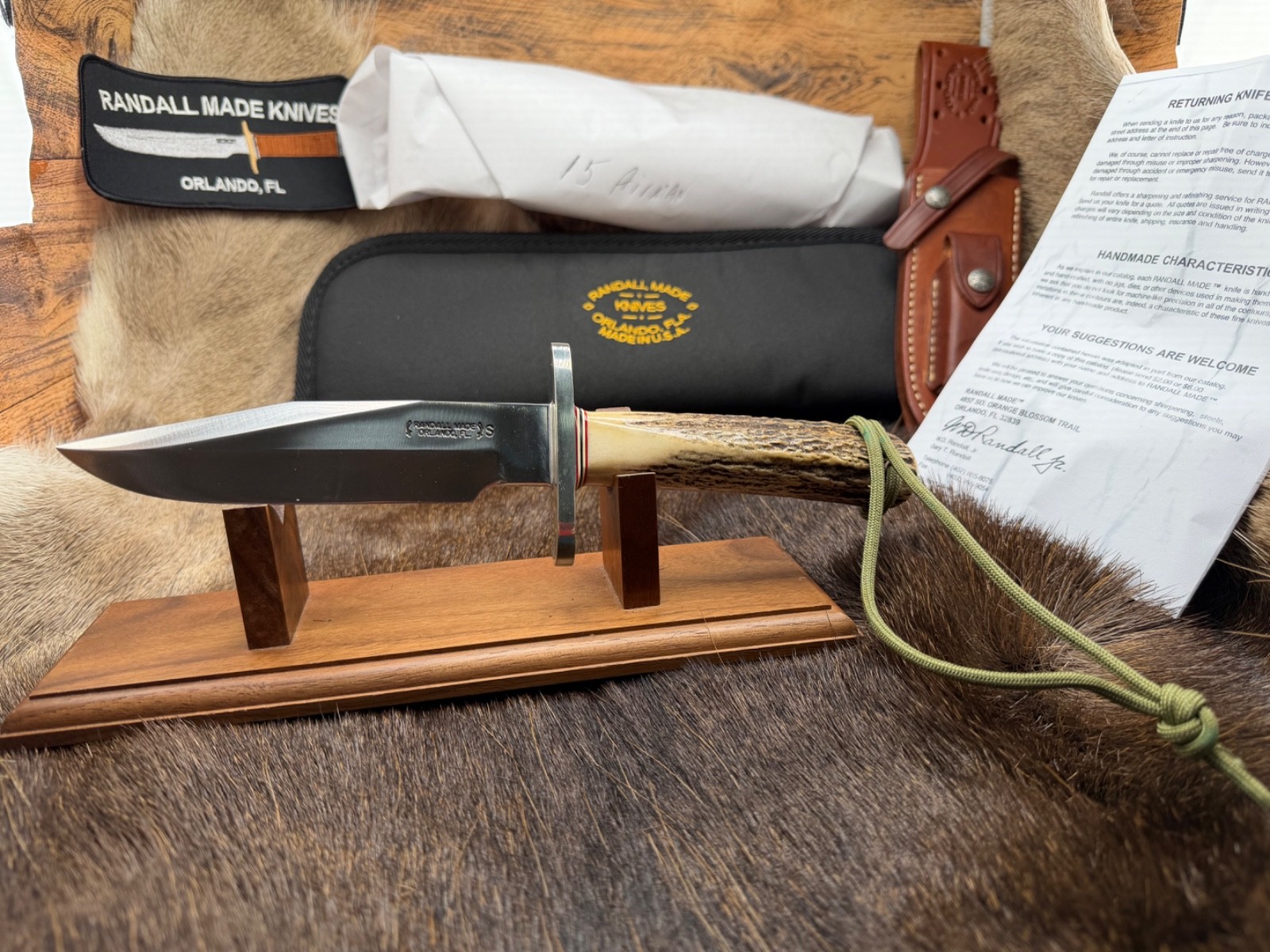 Randall Model 15 Airman Knife With Stag Handles Leather Sheath Mint Pouch