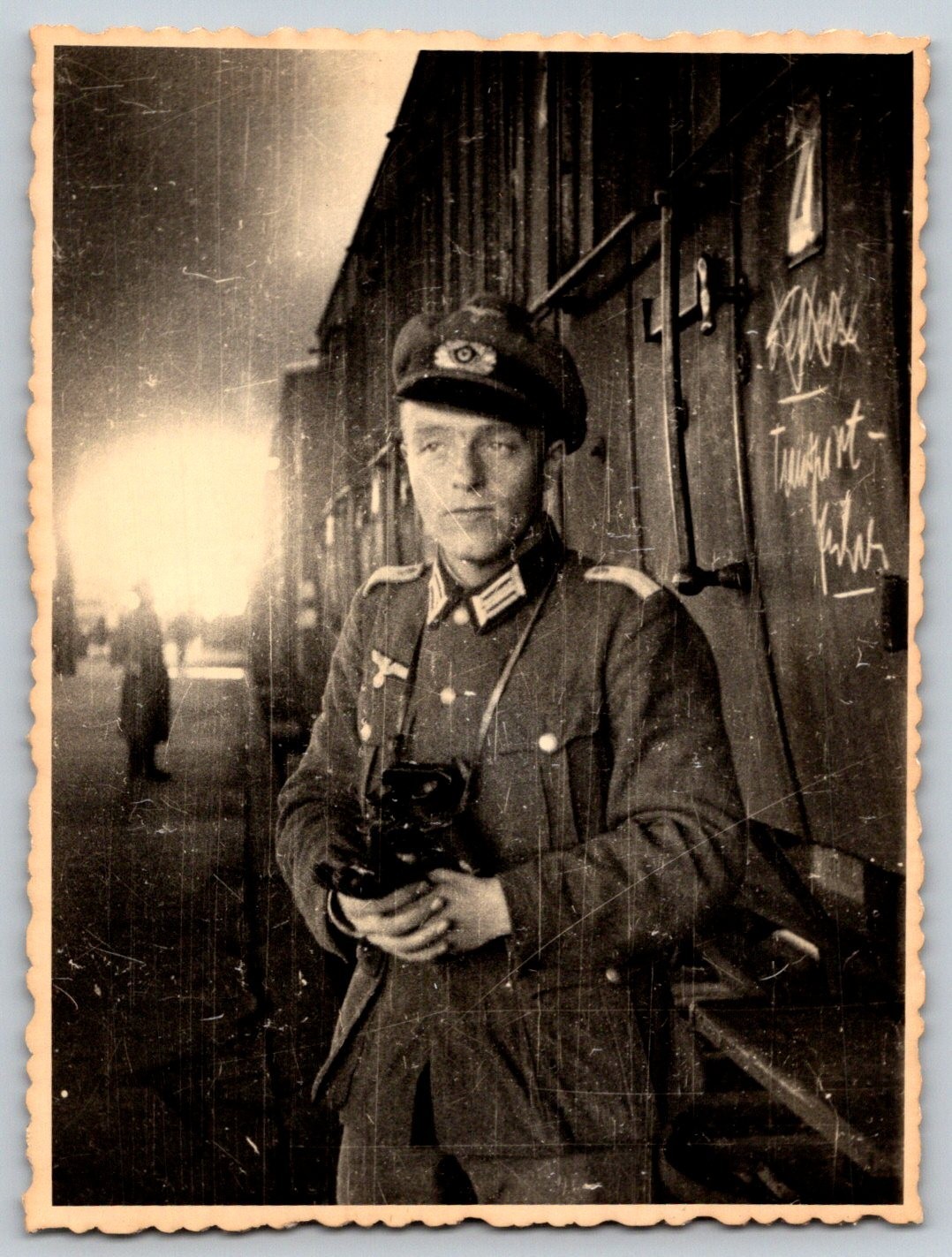 WW2 Photo German Army Heer NCO Binoculars Troop Transport Train Soviet Archive WW2 Photo German Army Heer NCO Binoculars Troop Transport Train Soviet Archive
