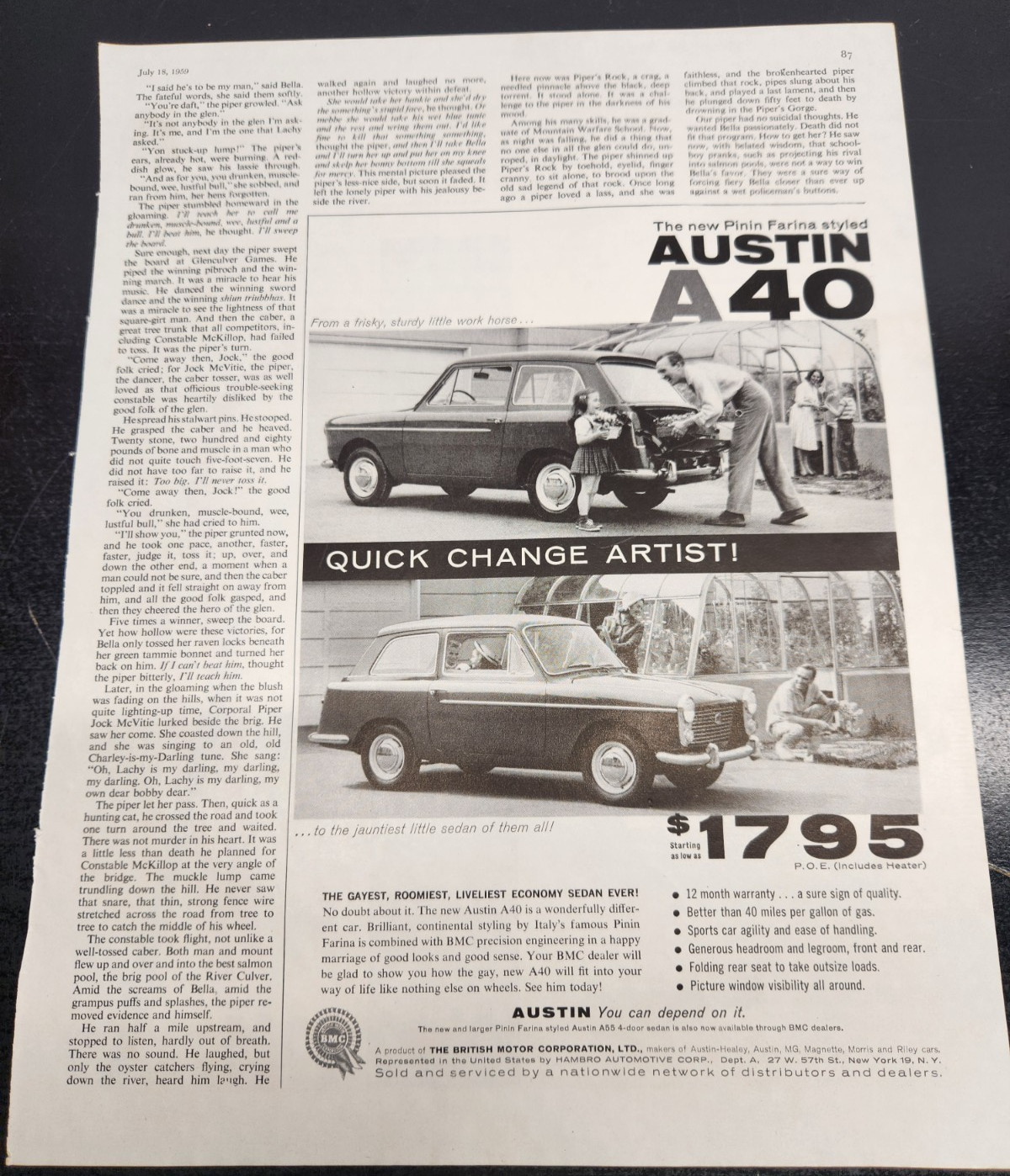 1959 VTG Saturday Evening Post Magazine Austin A40 Advertisement- 11 x 13 1959 VTG Saturday Evening Post Magazine Austin A40 Advertisement- 11 x 13