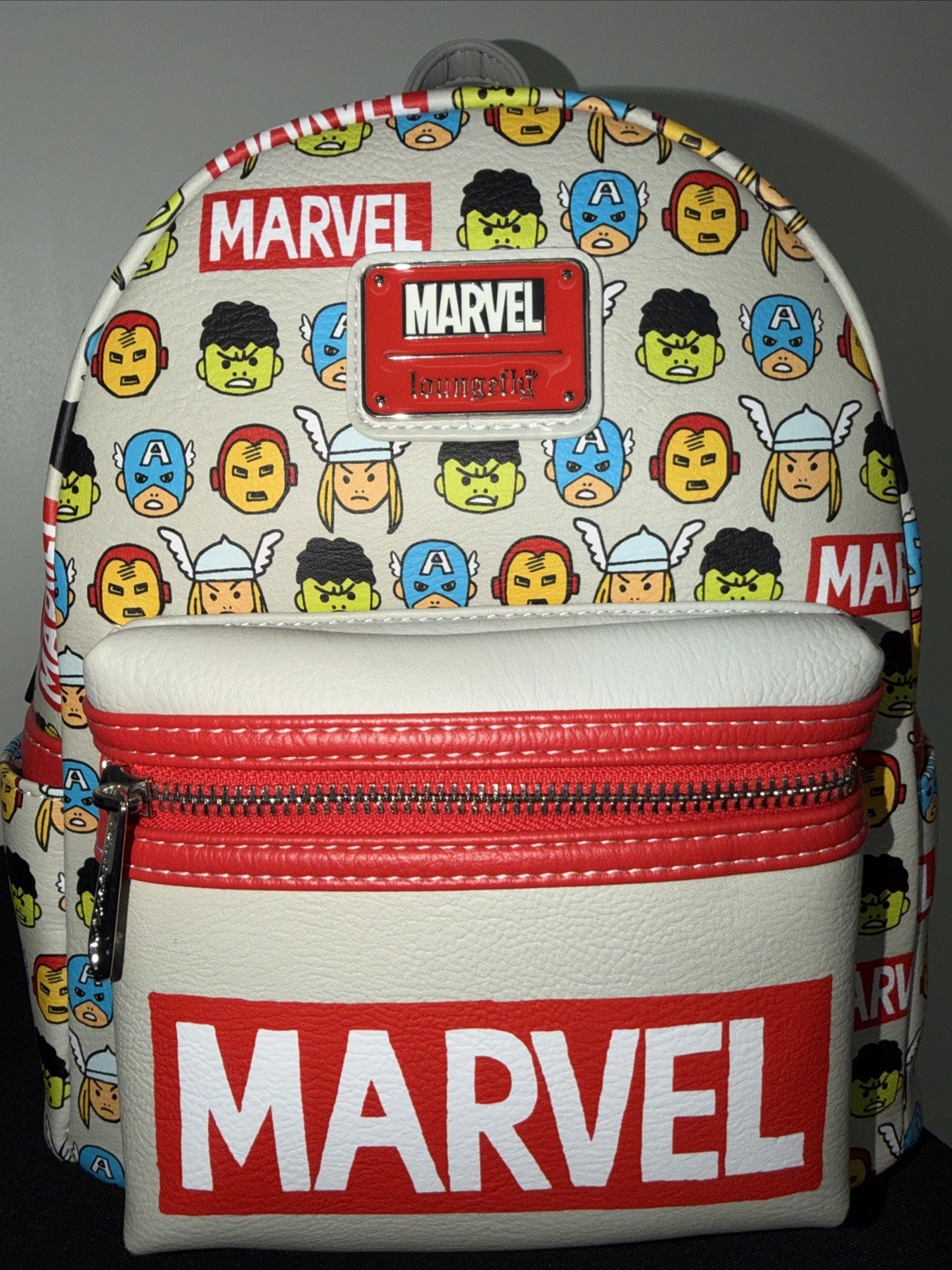 Loungefly Marvel Avengers Chibi Character Faces Mini Backpack Disney Parks NWT Loungefly Marvel Avengers Chibi Character Faces Mini Backpack Disney Parks NWT