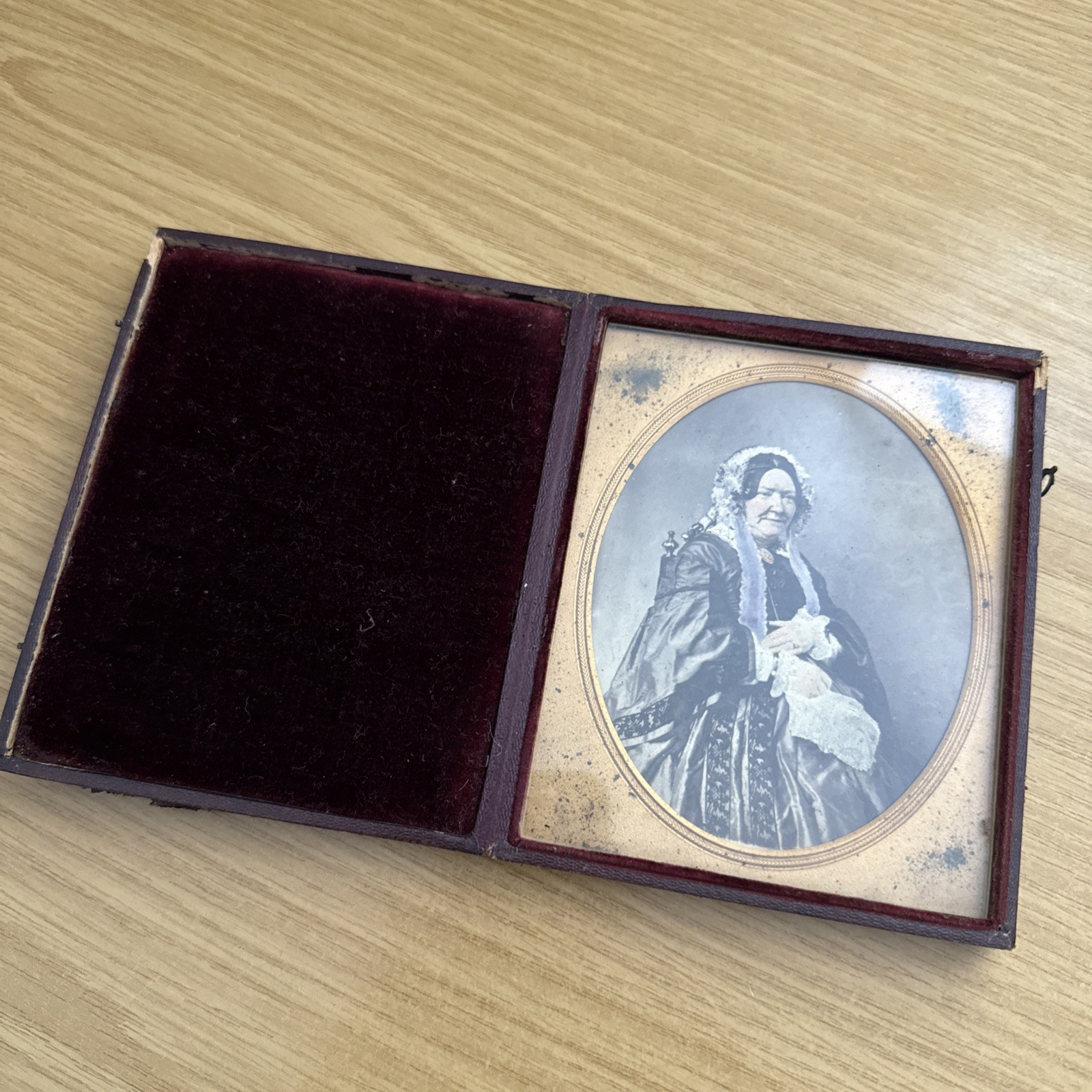 An antique leather cased photograph of a Victorian lady An antique leather cased photograph of a Victorian lady