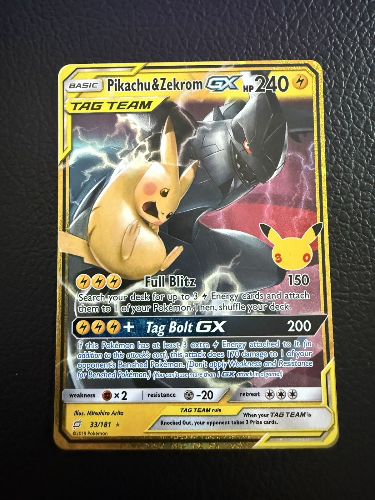 Pokémon TCG Pikachu & Zekrom GX #33 30th Anniversary Celebration Mint Condition Pokémon TCG Pikachu & Zekrom GX #33 30th Anniversary Celebration Mint Condition