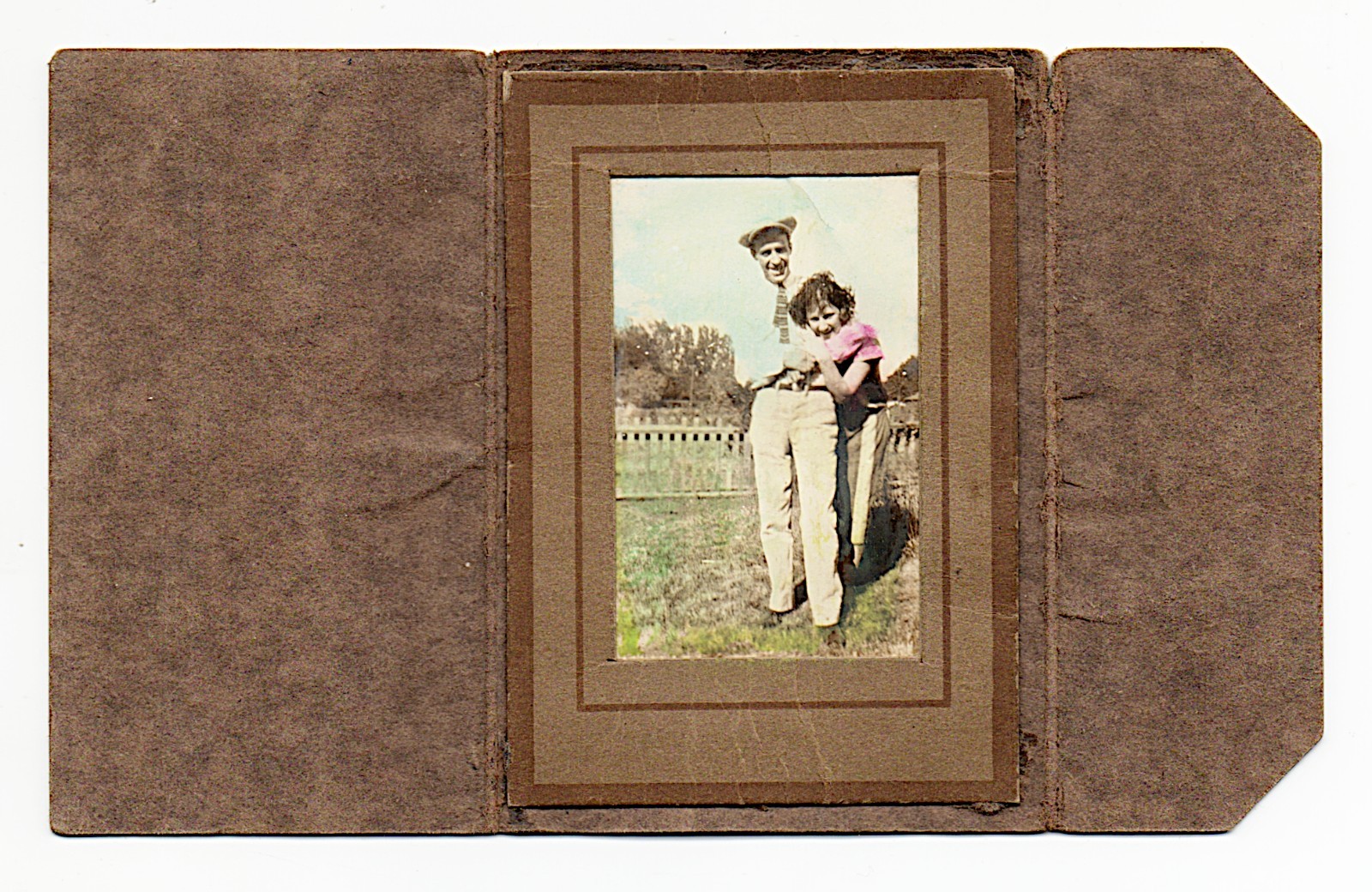 Vintage 1930s Vernacular Photo Hand Tinted Couple Tri-Fold Folio Silver Gelatin