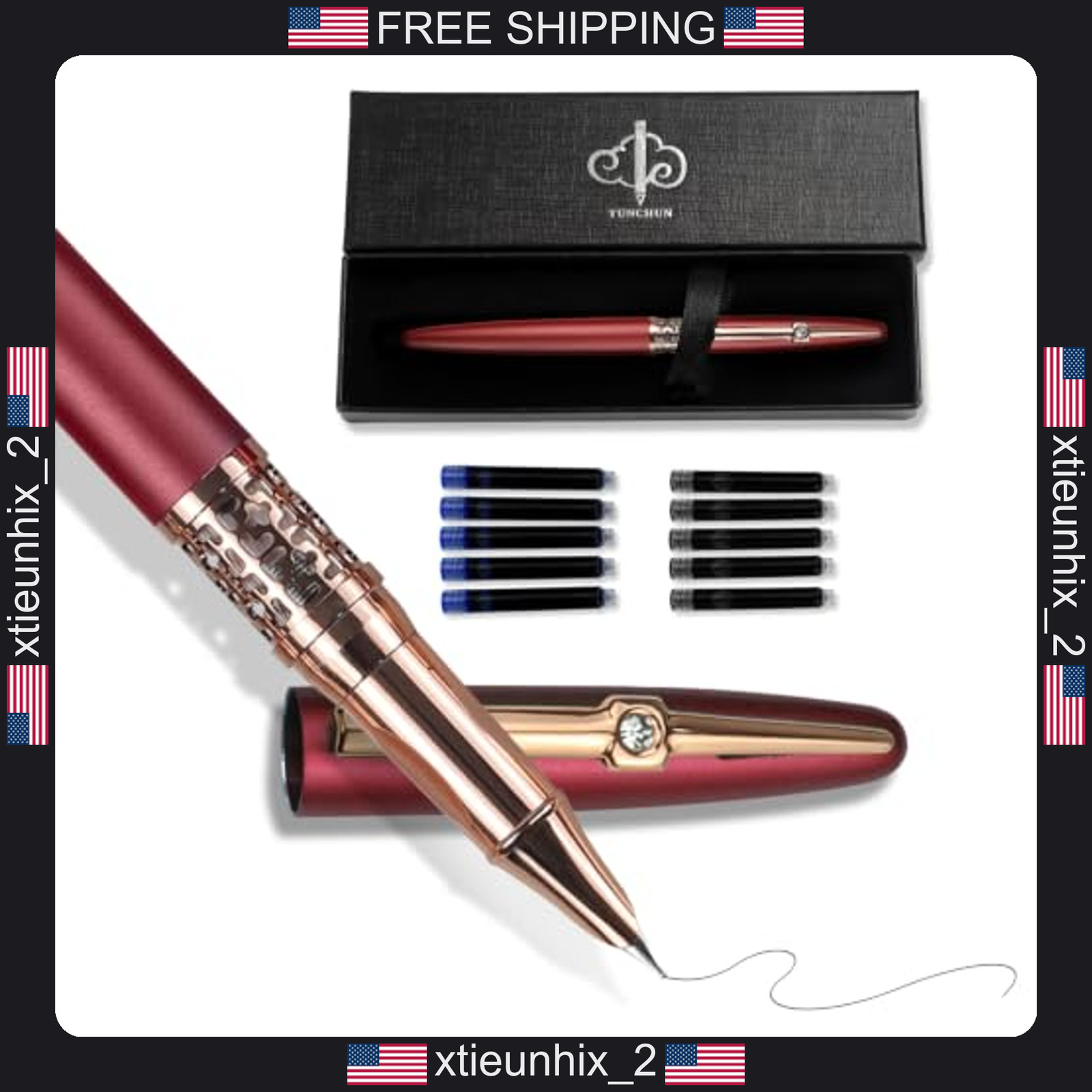 Refillable Fountain Pen with Fine Nib and 20 Ink Cartridges, Elegant Chinese Refillable Fountain Pen with Fine Nib and 20 Ink Cartridges, Elegant Chinese