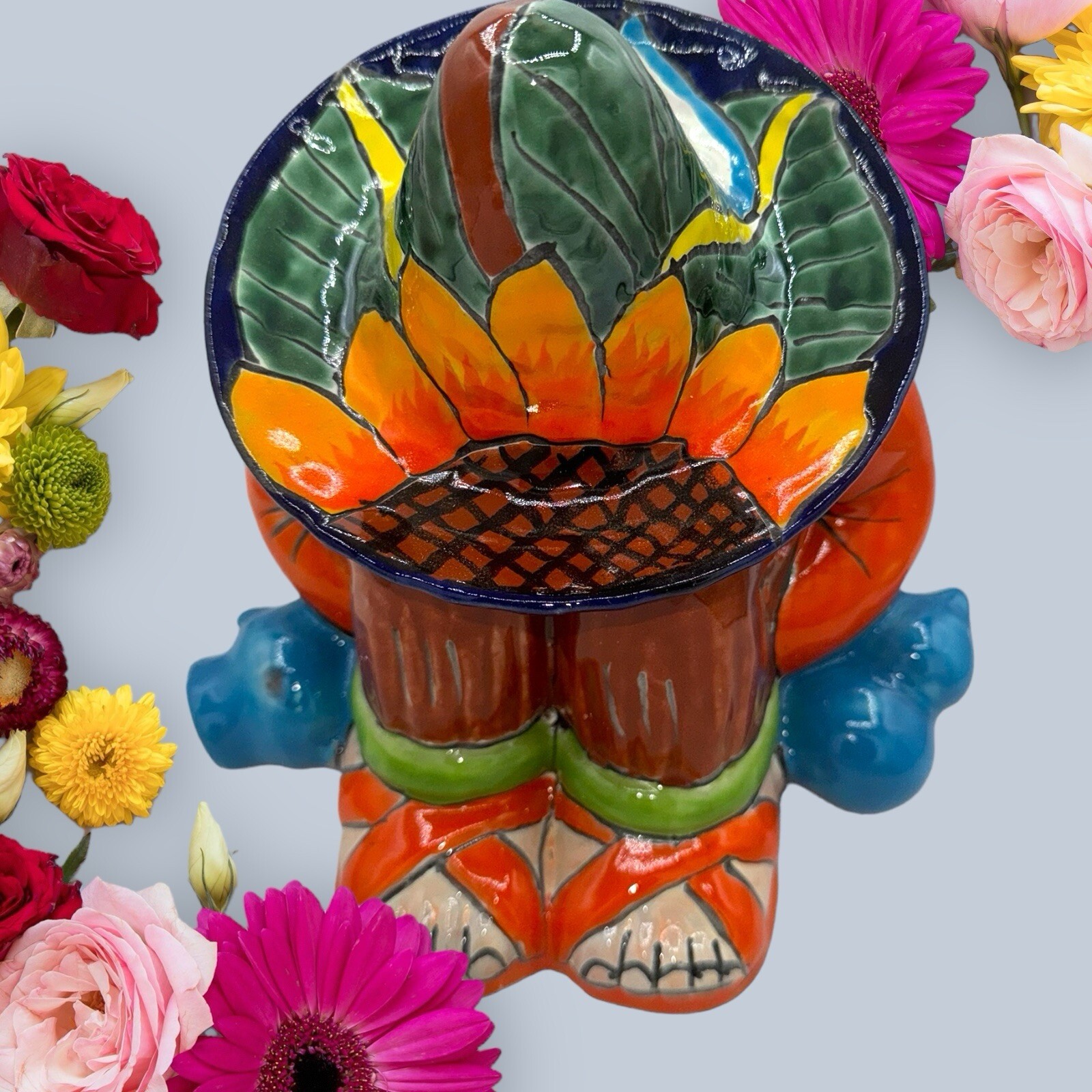 Talavera statue Panchito medium Multicolor Sleeping Man and sunflower liles Talavera statue Panchito medium Multicolor Sleeping Man and sunflower liles