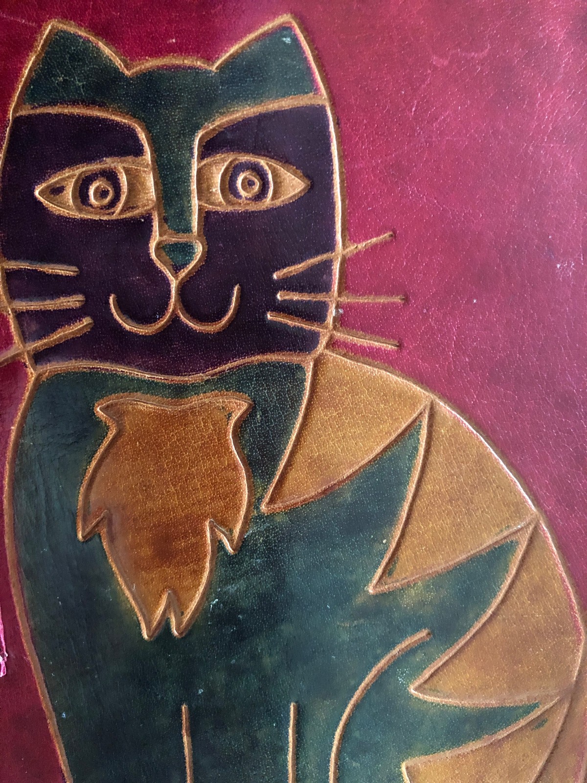 Vintage Laurel Burch 1995 Tooled Leather Cat Planner Organizer 6-Ring Binder