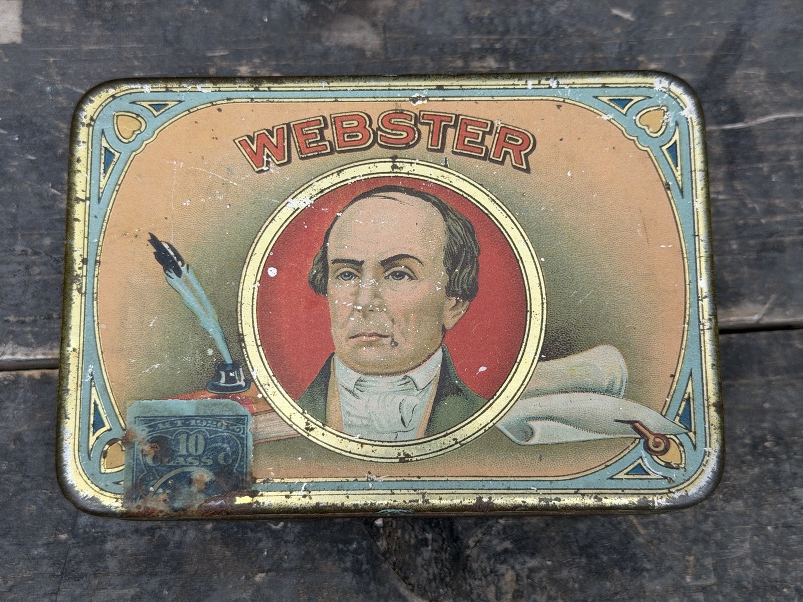 Vintage 1920s "Webster" litho hinged 10 cigar tin in good condition Vintage 1920s "Webster" litho hinged 10 cigar tin in good condition