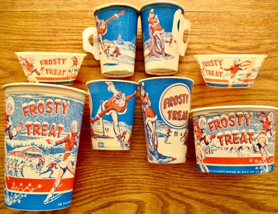 VINTAGE '50'S -'60'S(NOS) DIXIE CUP "FROSTY TREAT" ICE CREAM CONTAINERS+ CUPS VINTAGE '50'S -'60'S(NOS) DIXIE CUP "FROSTY TREAT" ICE CREAM CONTAINERS+ CUPS