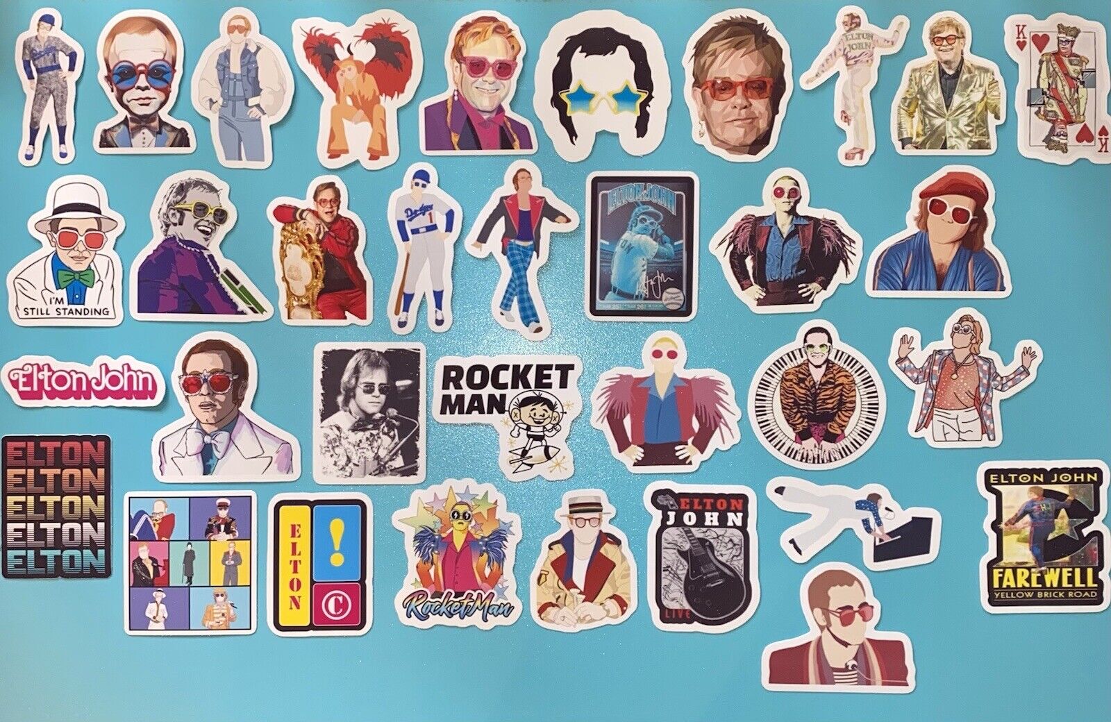 Brand New Elton John Waterproof Stickers 40 Piece Sticker Pack Glossy Finish