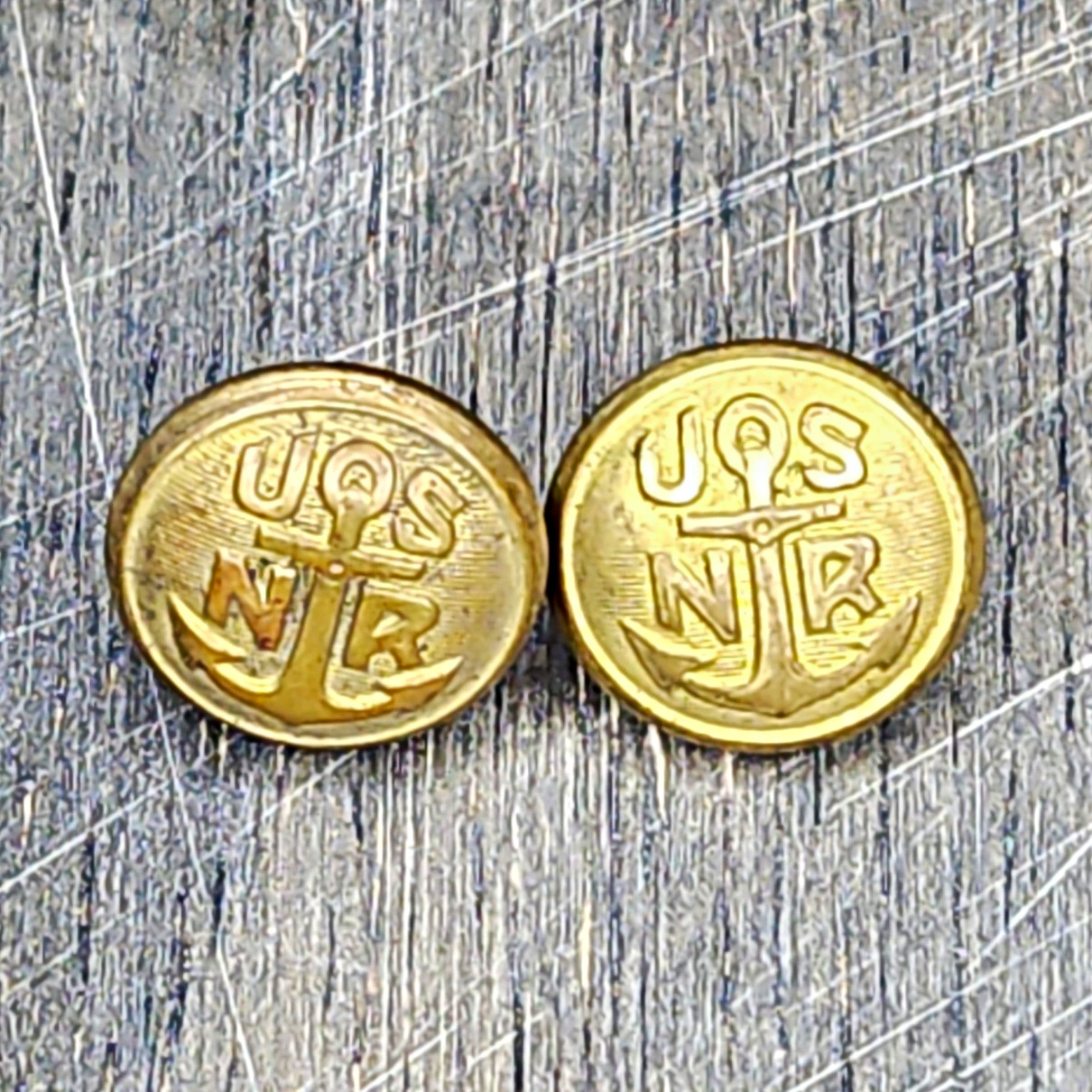 Pair Vintage WWI WWII USNR Naval Reserve Brass Uniform Buttons US N R Anchor Pair Vintage WWI WWII USNR Naval Reserve Brass Uniform Buttons US N R Anchor