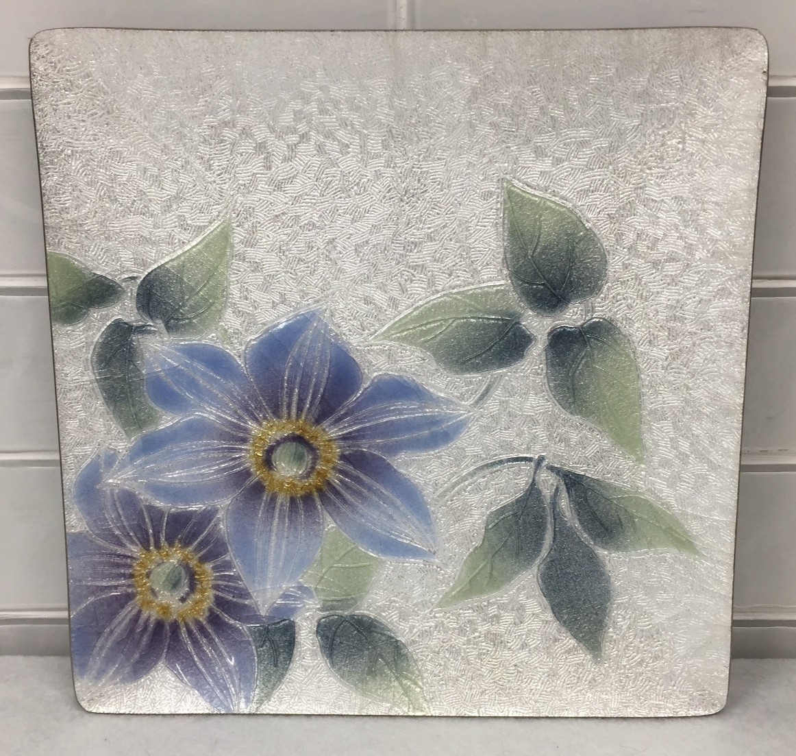 VTG TUTANKA SHIPPO YAKI JAPANESE ENAMEL CLOISSONE TRAY BLUE FLOWERS MARKED 1970s VTG TUTANKA SHIPPO YAKI JAPANESE ENAMEL CLOISSONE TRAY BLUE FLOWERS MARKED 1970s