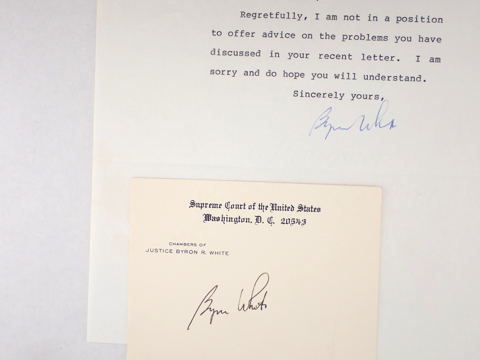 2 Byron White Signed Items, Supreme Court Justice & NFL Player, Note & Card 2 Byron White Signed Items, Supreme Court Justice & NFL Player, Note & Card