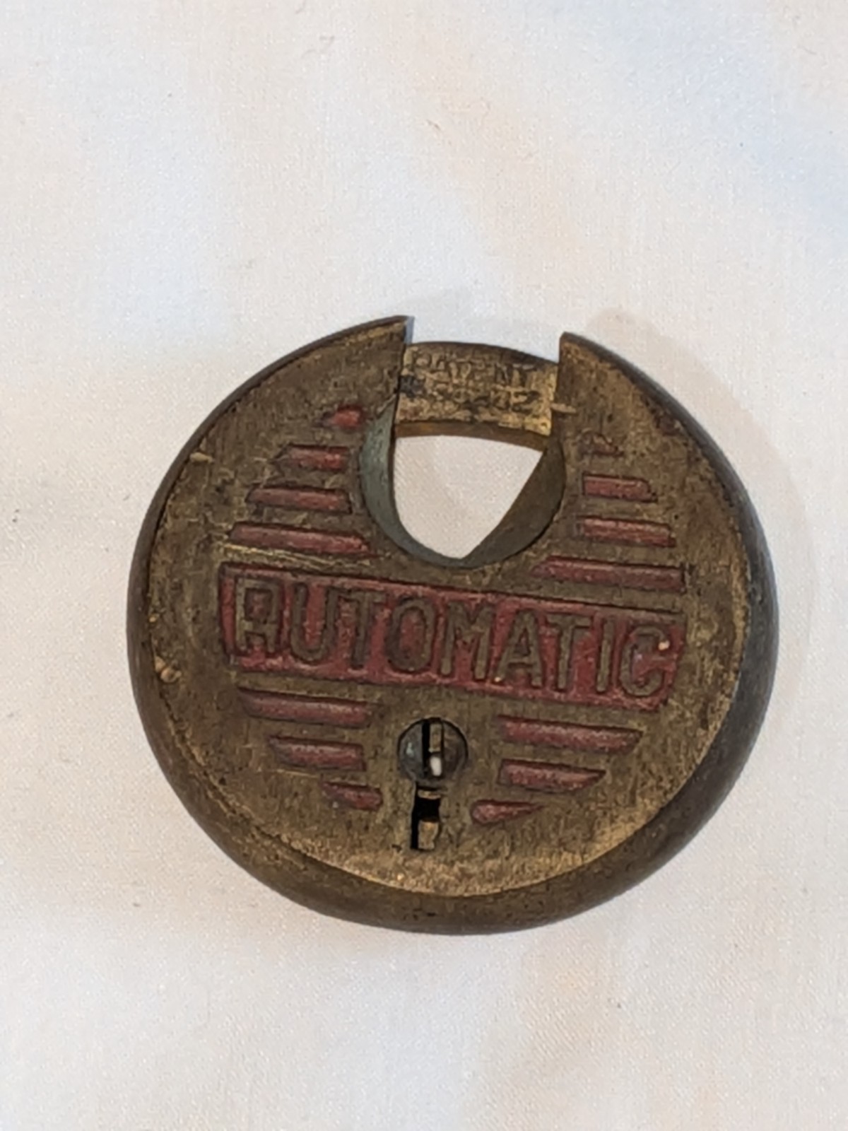 ANTIQUE Vintage AUTOMATIC Brass Pancake Padlock 2" Diameter ANTIQUE Vintage AUTOMATIC Brass Pancake Padlock 2" Diameter